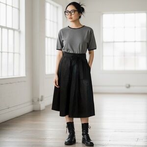 Vintage Leather Full Swing Midi Skirt